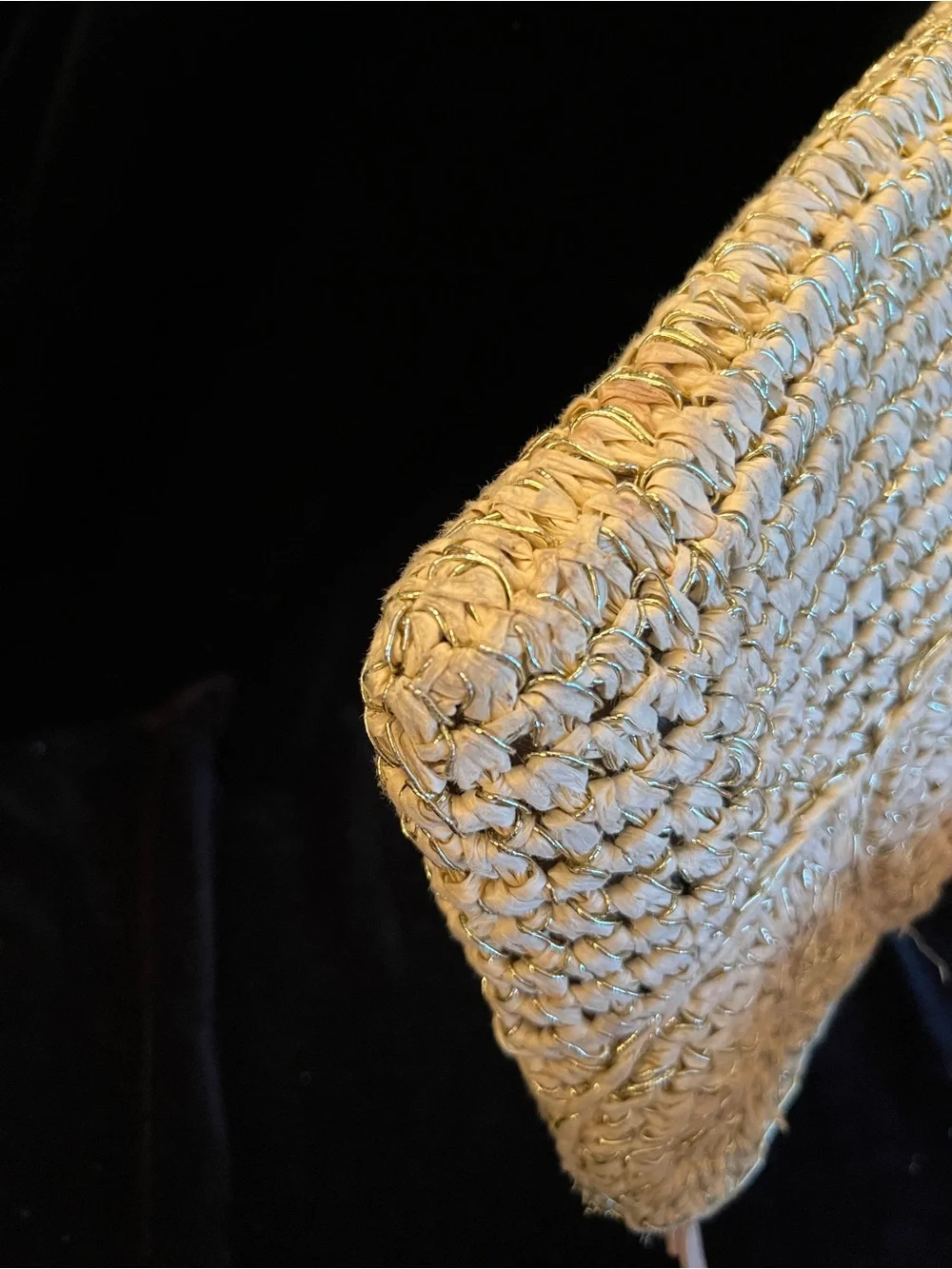 Talbots Straw Woven Clutch with Wristlet Strap & Gold Metallic Detail